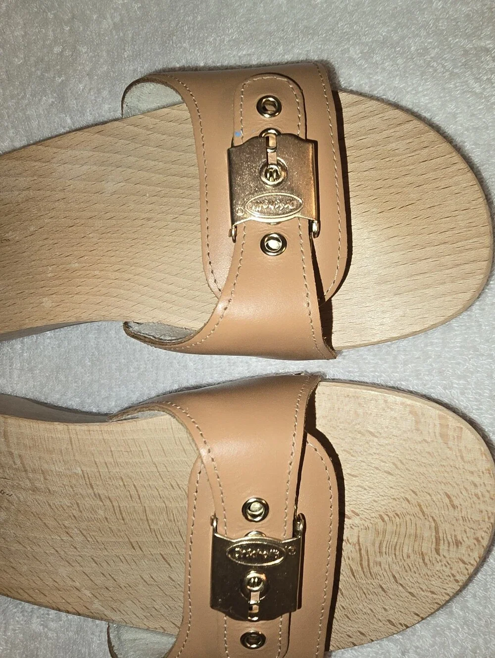 Dr. Scholl’s Original VTG Pescura Tan Wood Slide Sandals Made In Italy Size 7